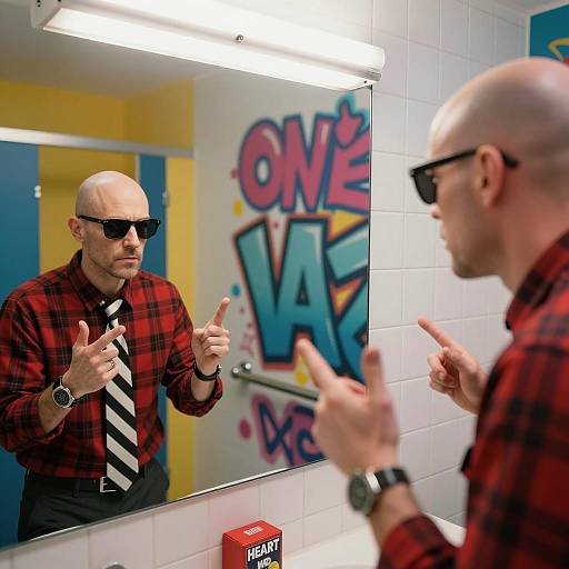 Intense Reflection in Colorful Bathroom