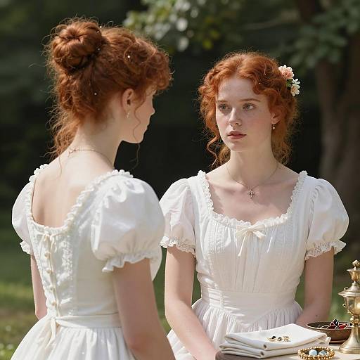Victorian Elegance: Red-Haired Sisters