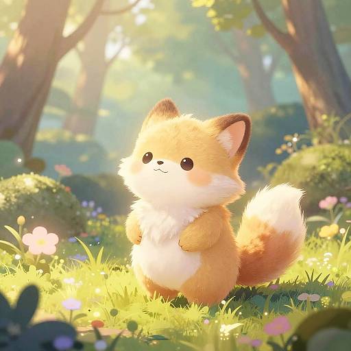 Whimsical Furry Creature in Pastel Forest