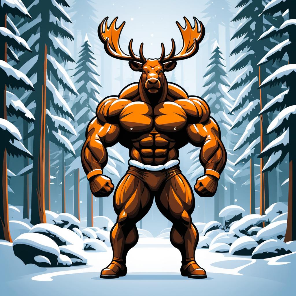 Muscular Moose Bodybuilder in Snowy Gym