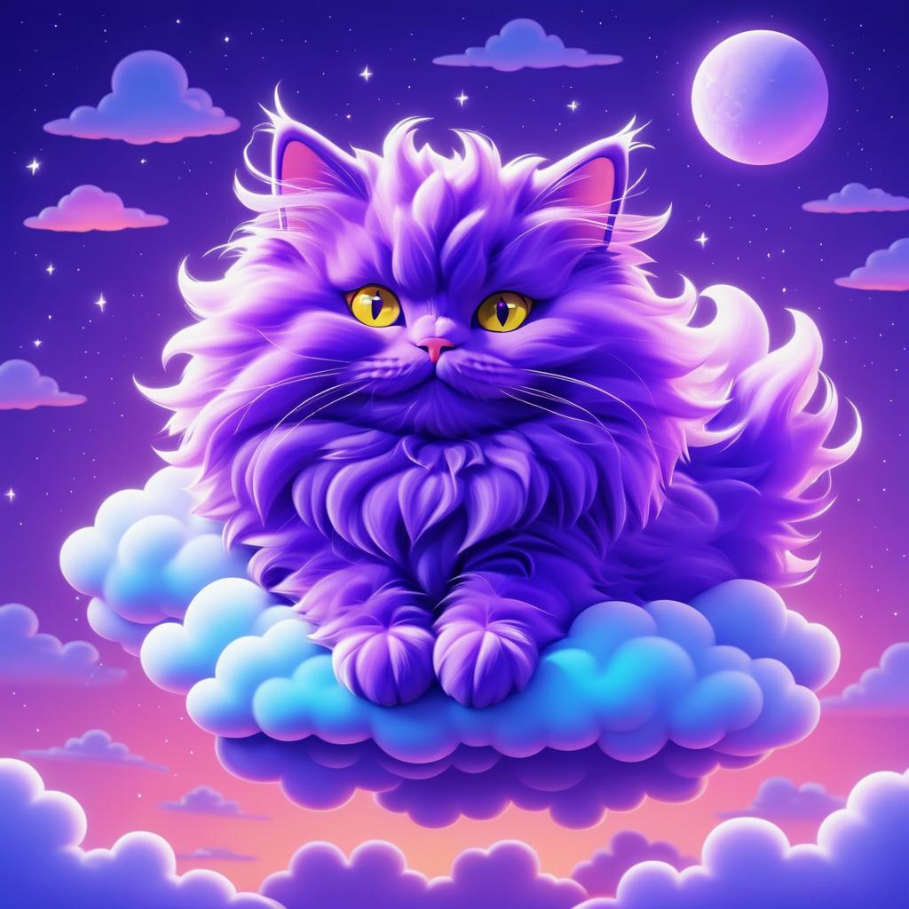 Whimsical Purple Cat on a Cloud