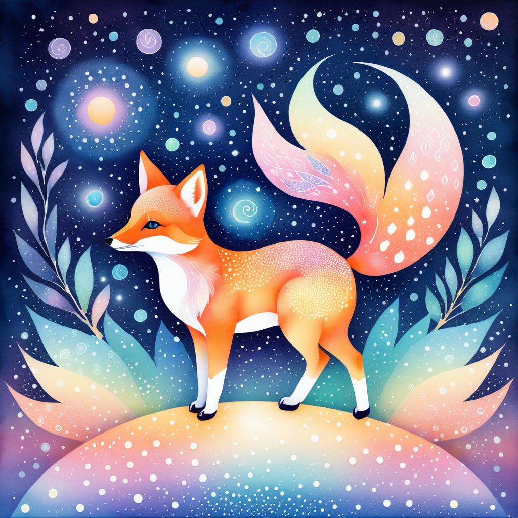 Whimsical Fox in Soft Pastels Illustration