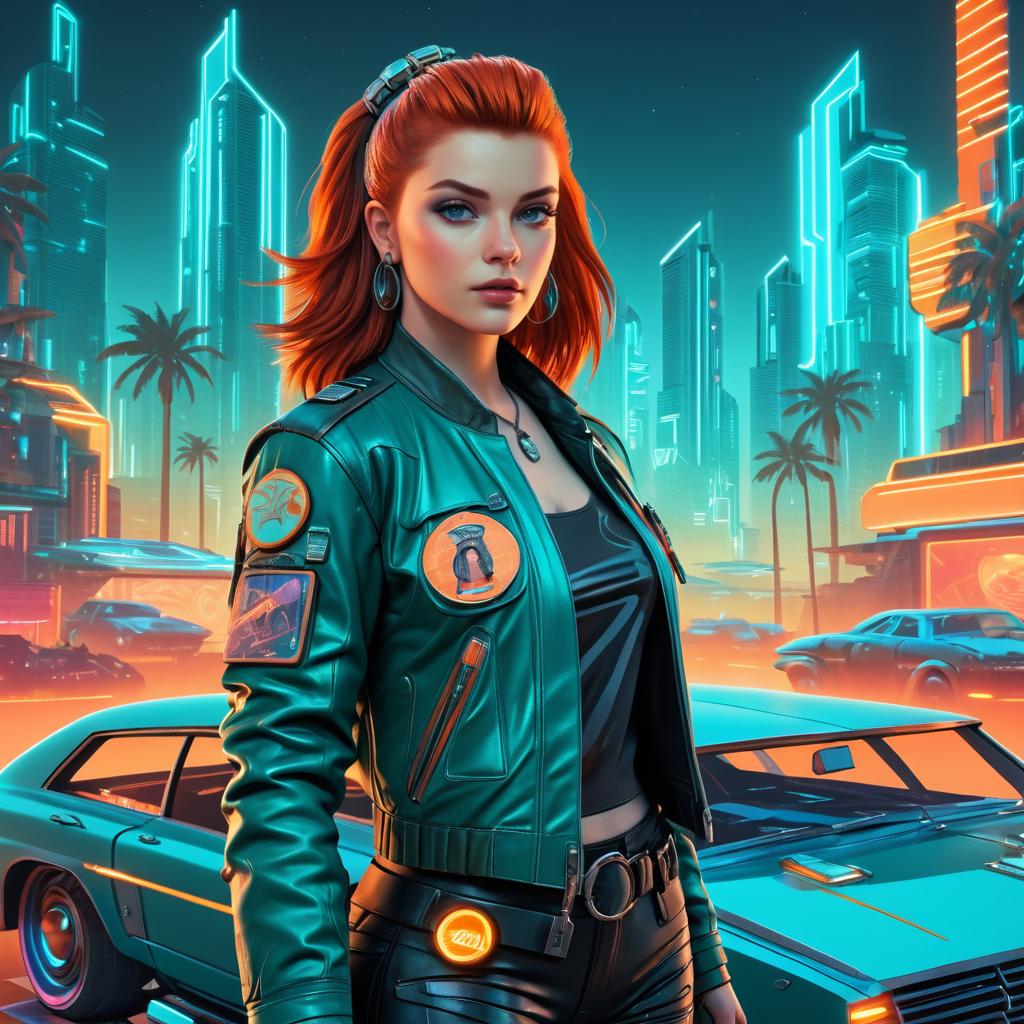 Determined Female in Retro-Futuristic City