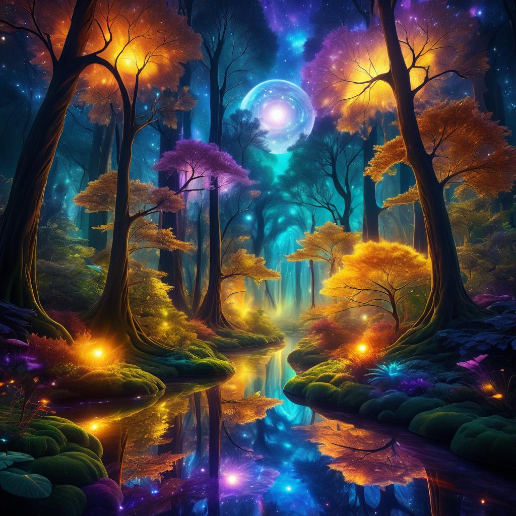 Radiant Celestial Forests in Surreal Worlds