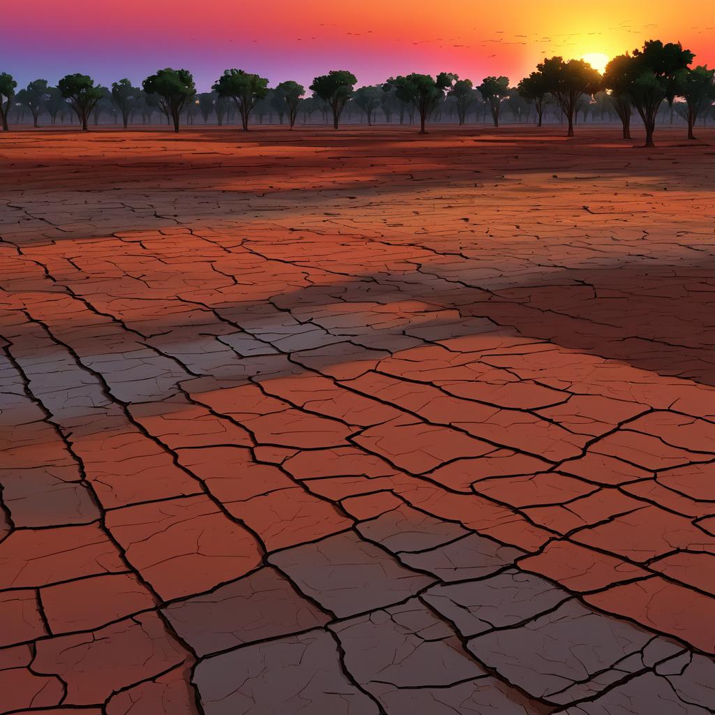 Vibrant Sunset Over Cracked Earth Flats