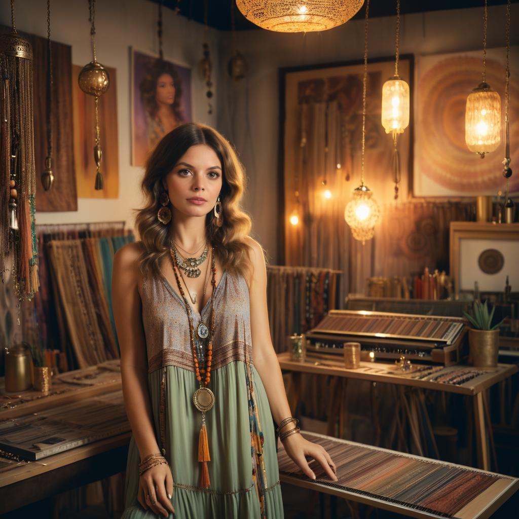 Bohemian Artist in Stylish Vintage Scene