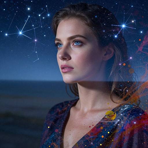Elegant Woman Double Exposure Cosmos