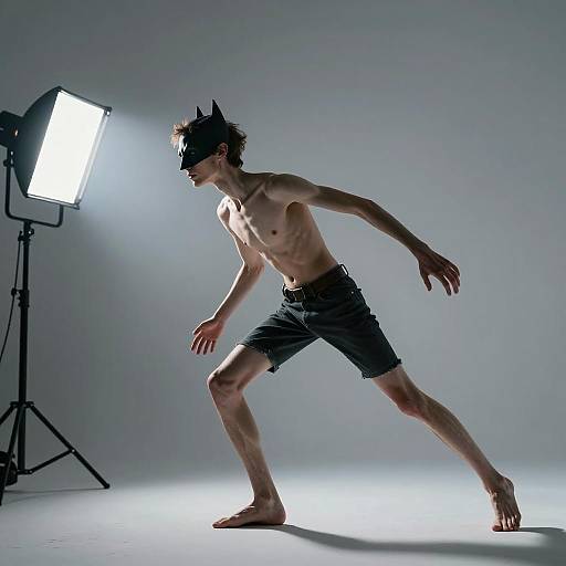 Slim Man in Batman Mask Posed in Studio