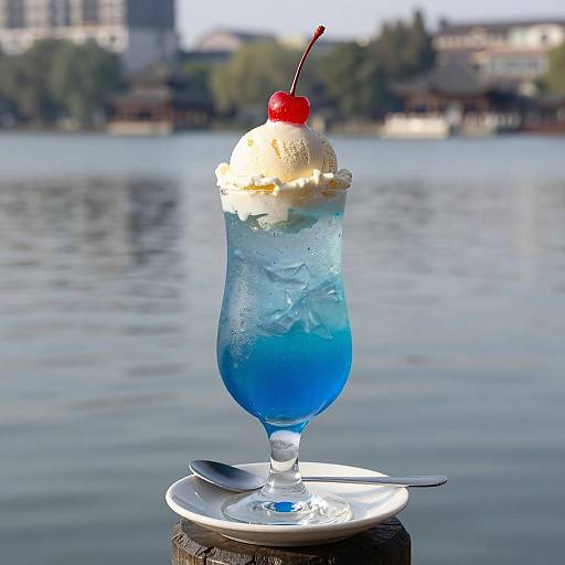 Vibrant Blue Cocktail with Ice Cream