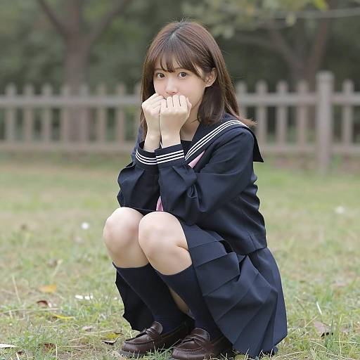 Cheerful Young Girl in School Uniform