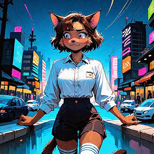 Anthro Brown Cat Girl Urban Scene
