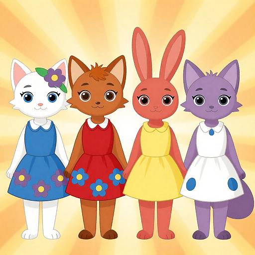 Four Colorful Anthro Females in Row