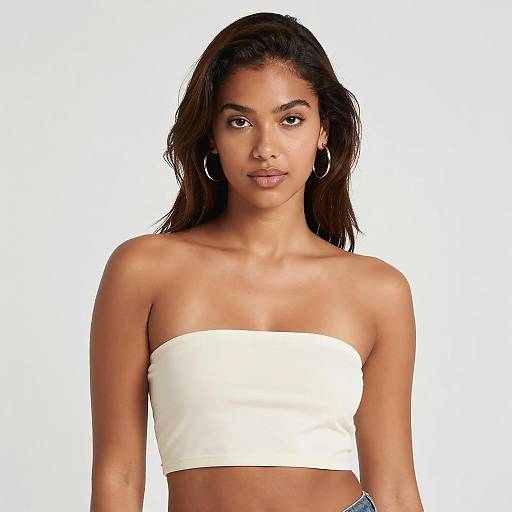 Dark-skinned Woman Wearing White Tube Top and Hoop Earrings