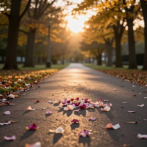 Sunlit Path with Scattered Ceremony Petals