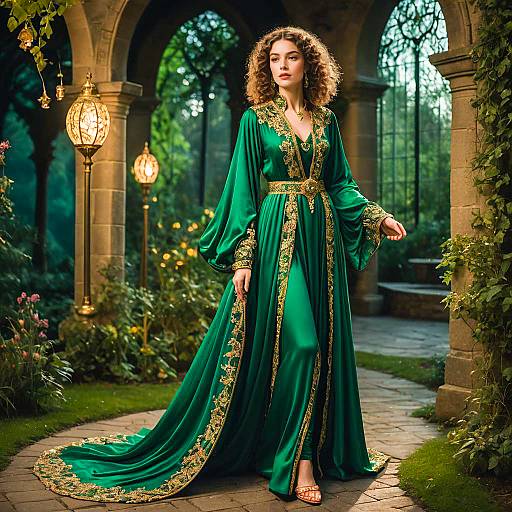 Tall Woman in Emerald Velvet Robe