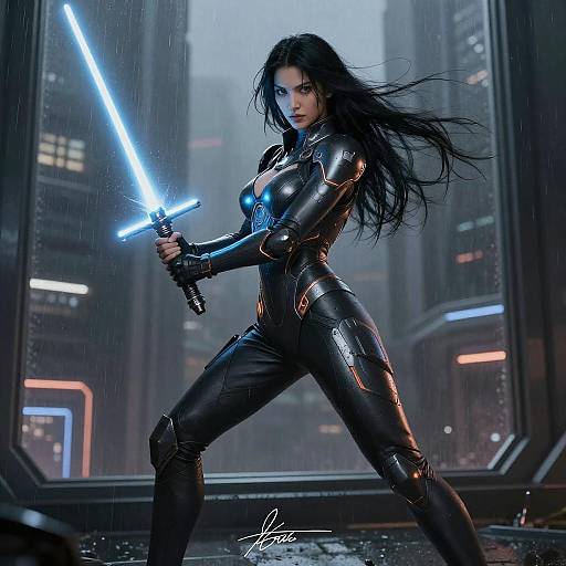 Fierce Woman in Futuristic Armor