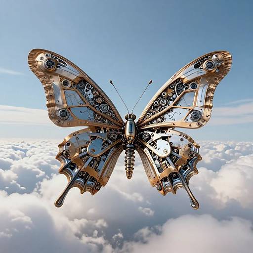 Mechanical Butterflies Soaring Above Clouds