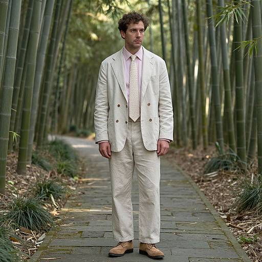 Man in Beige Suit in Bamboo Grove