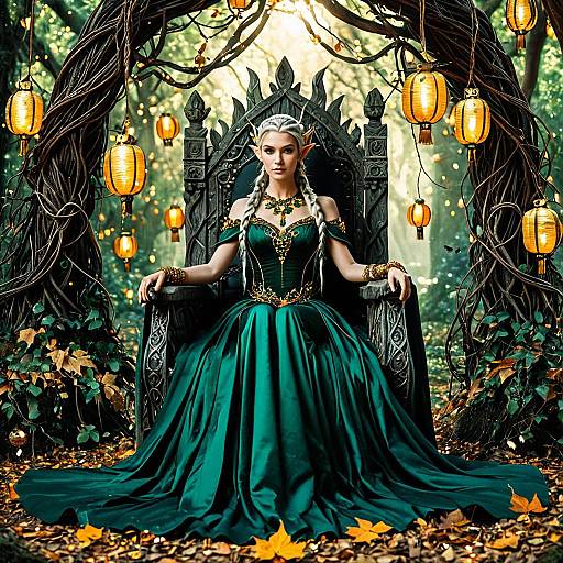 Majestic Elf Queen on Vine Throne