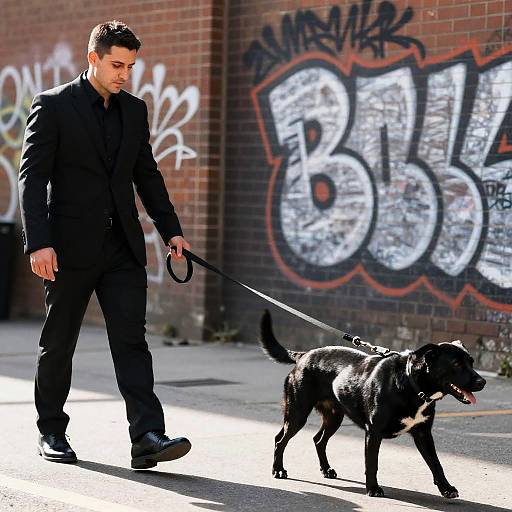 Man in Black Suit with Dog