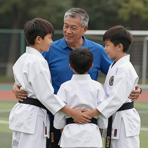 Karate Coach with Young Students Outdoors