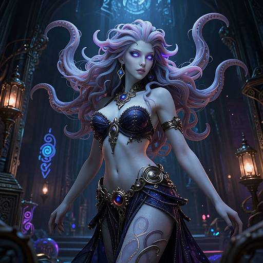 Neon Medusa in Dark Fantasy Dungeon