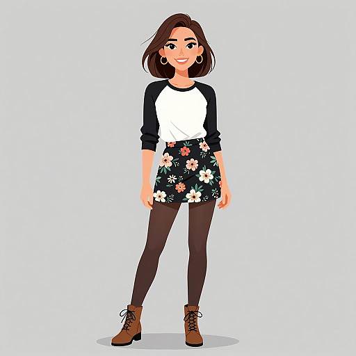 Smiling Woman in Casual Floral Outfit