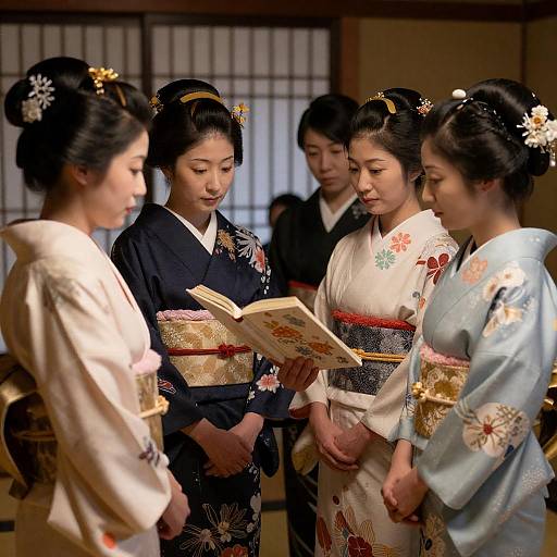Elegant Japanese Women in Traditional Kimonos