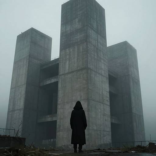 Solitary Figure Among Concrete Giants