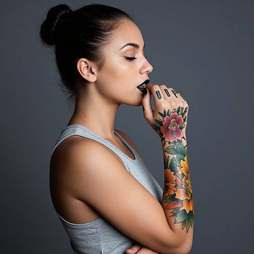 Profile of Tattooed Woman with Black Lipstick