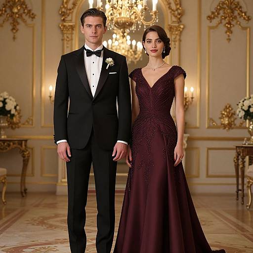 Elegant Couple in Grand Ballroom