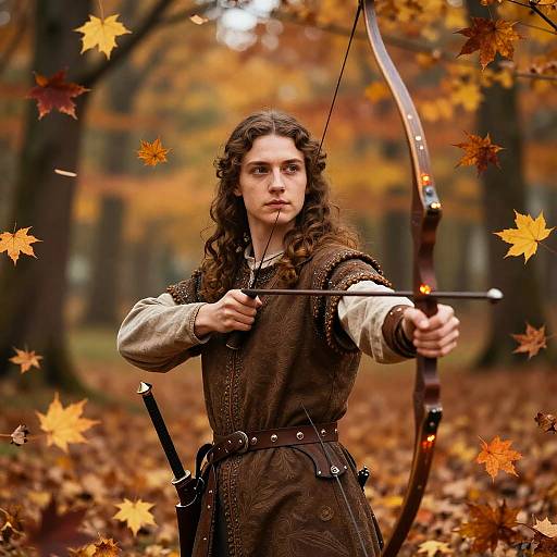 Medieval Archer in Autumn Leaves