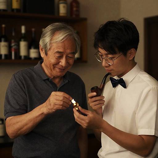 Dimly Lit Room with Two Men