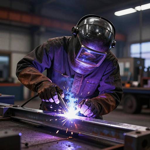 Welder Crafting Metal Structures in Workshop