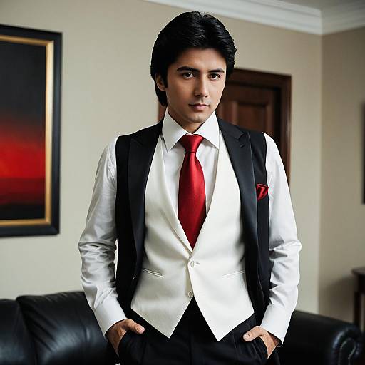 Young Man in Formal Suit with Red Tie