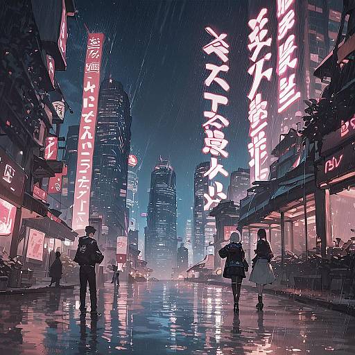 Cyberpunk City Nightscape in Rain