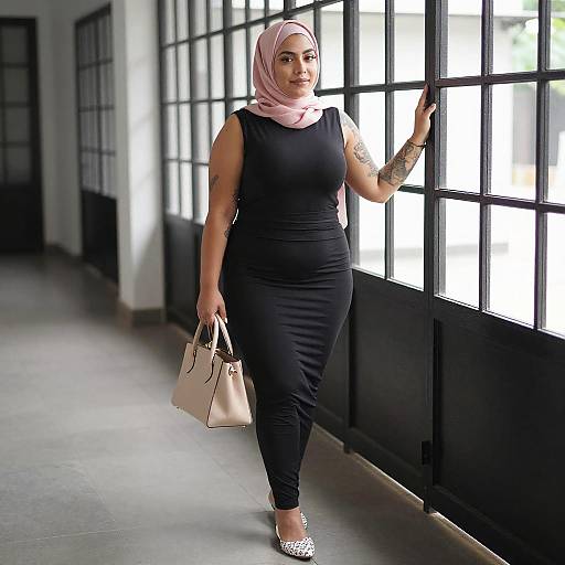 Plus-Sized Woman in Hijab and Dress