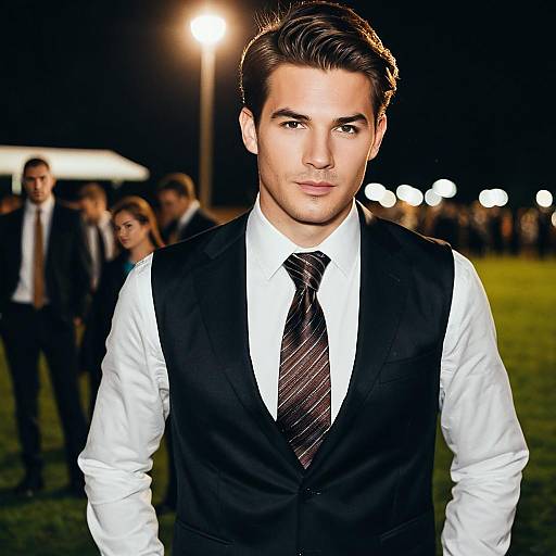 Young Man in Formal Vest at Night Party