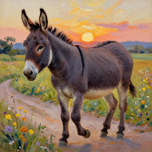 Impressionist Obese Donkey at Sunset