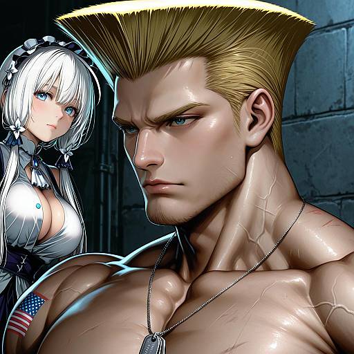 Illustration of Guile, street fighter in the style of Kuromayu