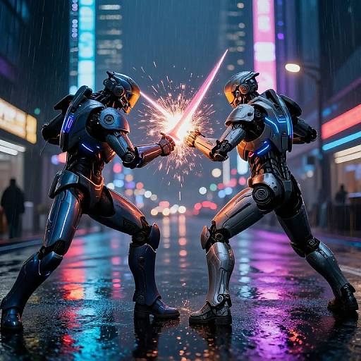 Neon Cyberpunk Cyborg Warrior Duels