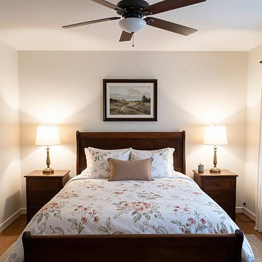 Cozy Dark Wood Sleigh Bed Bedroom
