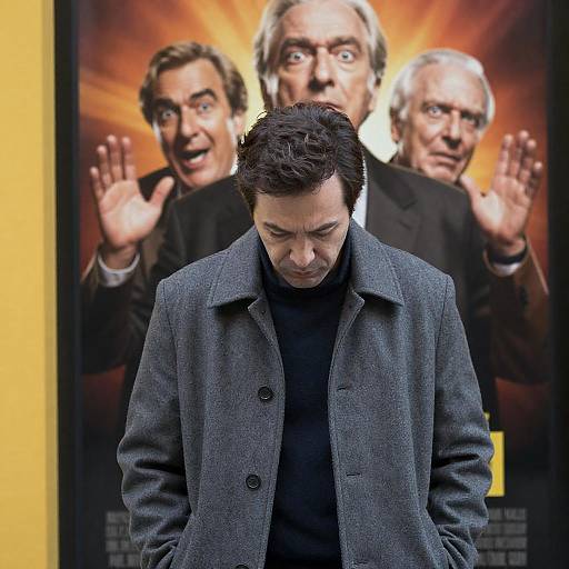 Contemplative Man in Front of Movie Poster