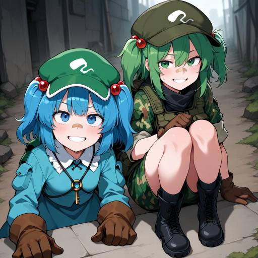 Playful Duo with Blue and Green Themes