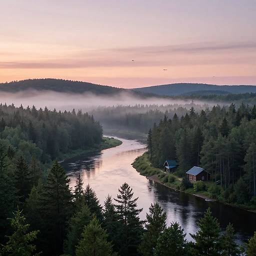 Misty Northeastern Pine Forest Sunrise