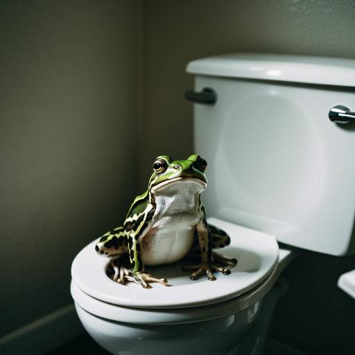 Green Frog Sitting on Toilet