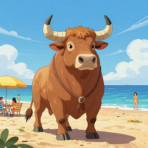 Muscular Bull on Vibrant Beach