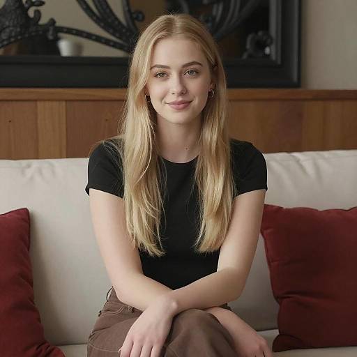 Young Woman Sitting on Couch