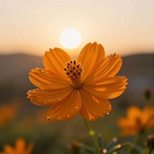 Golden Sunlight on Dewy Orange Flower