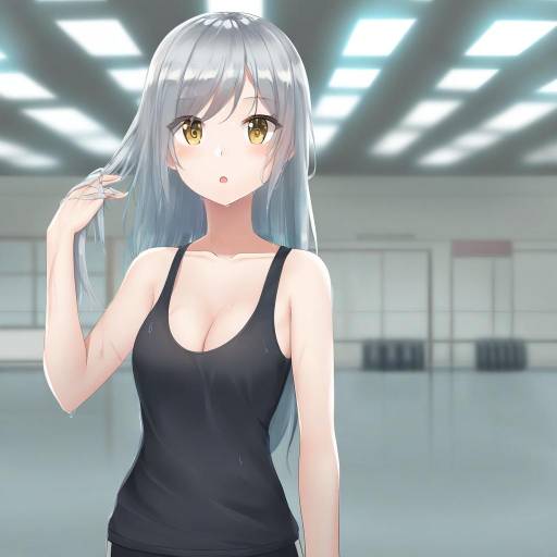 Anime Girl with Grey Hair in Gym